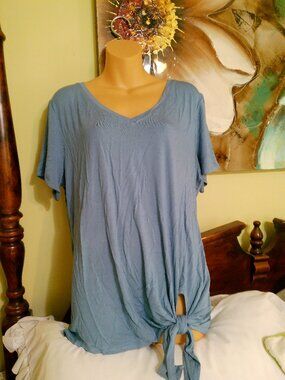Matty M Women's SLATE BLUE Tee V-Neck Side Tie T-shirt Top SIZE XXL